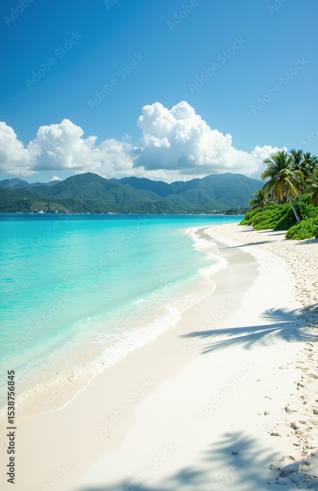 Fototapeta premium Tropical beach with white sand and turquoise water.