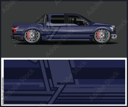 Custom Truck Wrap Design with Geometric Stripes