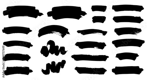 Collection of various black brush strokes and abstract shapes on white background vector illustration