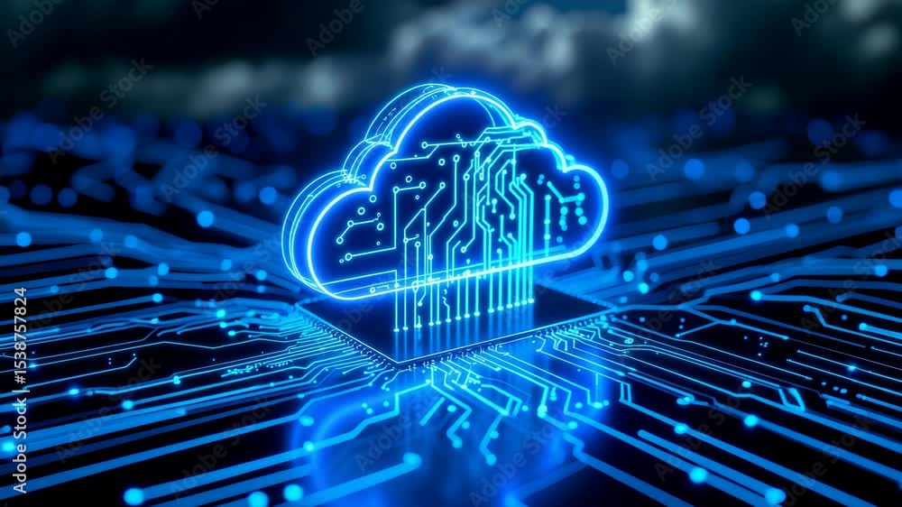 Video showing technology, cloud computing, and cybersecurity in a dynamic animation background motion