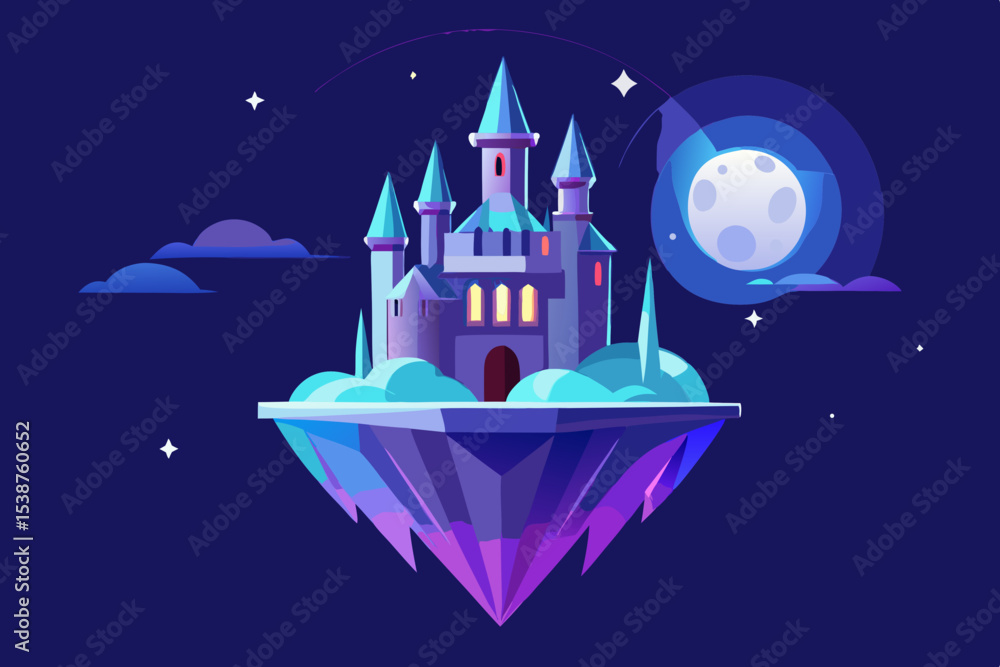 Fototapeta premium floating castle moonlight glow magic dream night