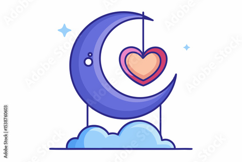 crescent moon swing cloud stars dream sky child