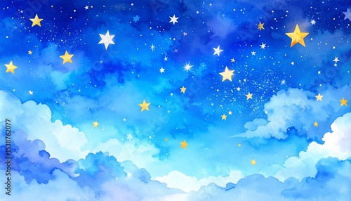 星が輝く幻想的な夜の風景イラスト５
