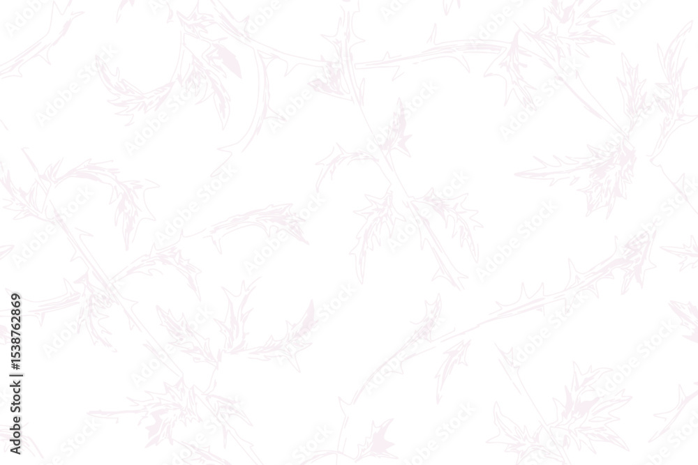 Fototapeta premium Pale Thistle Branch Silhouette Seamless Pattern leaves