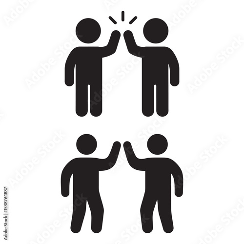 Stick figure high five icon, teamwork and collaboration vector illustration