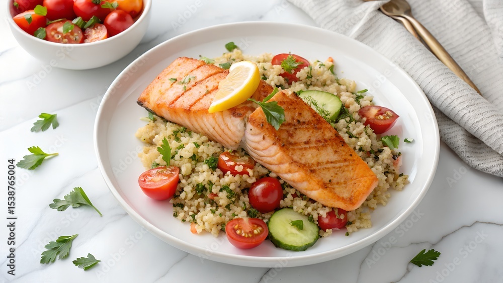 Grilled salmon with lemon and tabbouleh salad Grilled salmon with lemon and tabbouleh salad