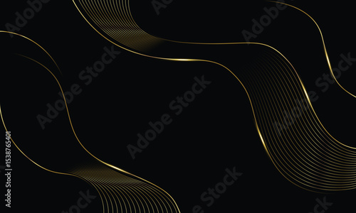 Abstract black luxury wave background with gold lines. Elegant modern wallpapers. Suitable for templates, banners, cards, sales, ads, events, awards, web and pages