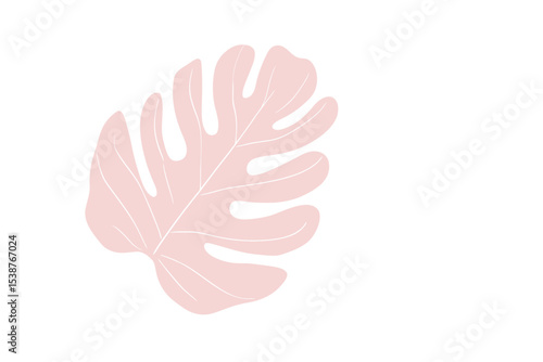 Pink Monstera Deliciosa Leaf Silhouette Minimalist Botanical Illustration
