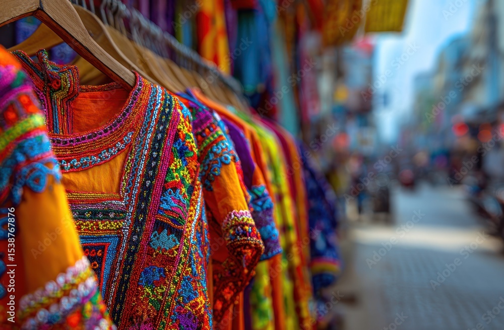 Fototapeta premium Colorful embroidered clothing on display