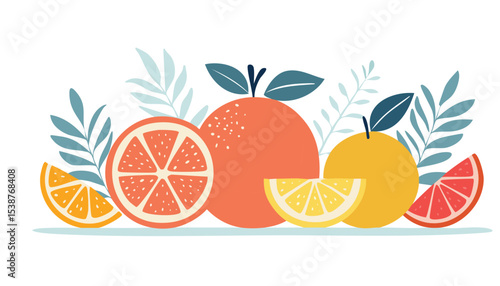 Collection of abstract fruit contemporary art print. Modern poster with hand drawn lemon, strawberry, fig, garnet, peach and orange. Trendy design for wallpaper, wall decor, postcard, cover,leaf, 
