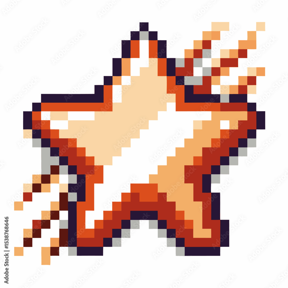 Fototapeta premium Retro pixel star in motion, 8 bit nostalgia, orange shooting star, vintage gaming style, digital art icon