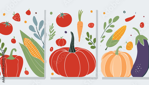 Collection of abstract fruit contemporary art print. Modern poster with hand drawn lemon, strawberry, fig, garnet, peach and orange. Trendy design for wallpaper, wall decor, postcard, cover,leaf, 