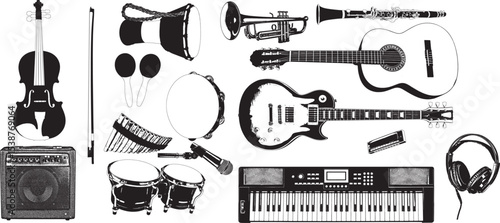Musical Instruments Vector Illustration Isolated on White Background.