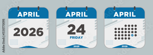 Modern Calendar icon. April. 2026 24 day. The concept of waiting for an important date. Day calendar with date April 24. Cheklist day calendar. Vector illustration