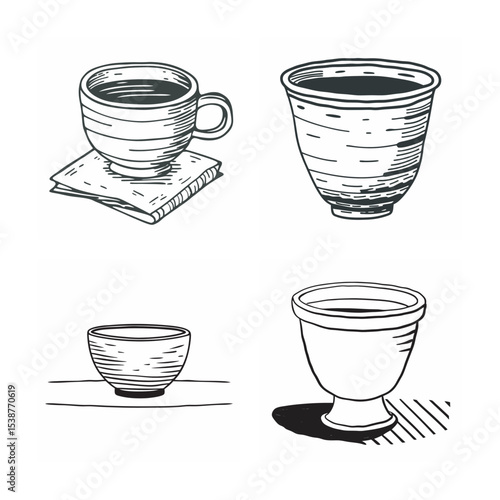 line art of clay cup bundle