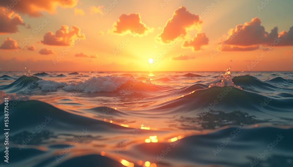 Obraz premium Ocean Wave at Beautiful Sunset