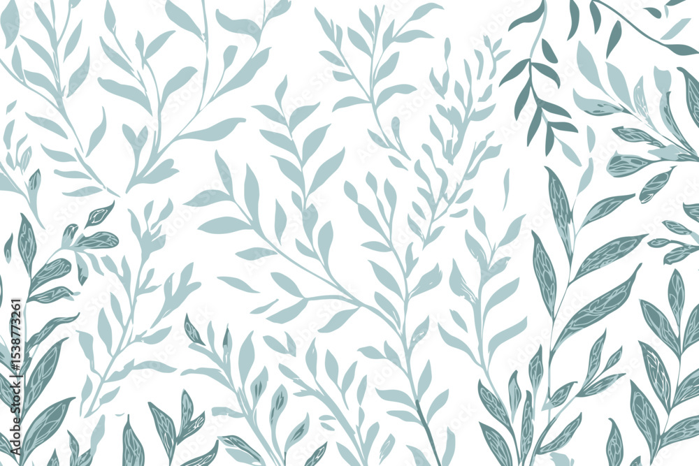 Teal Green Leaf Branch Pattern White Background Botanical Design Teal Green Leaf Branch Pattern White Background Botanical Design
