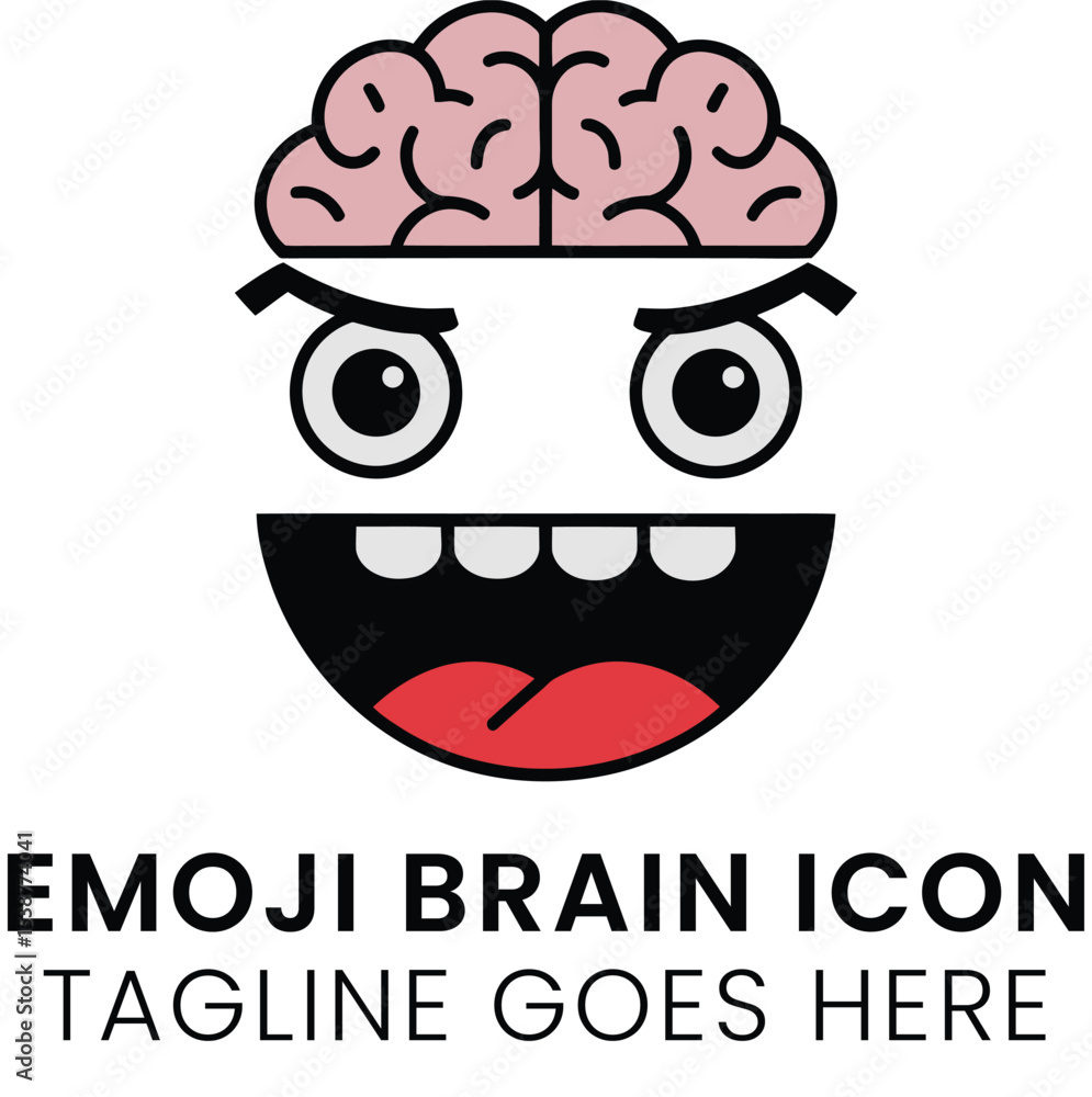 Obraz premium Happy Emoji Brain Icon Design Smart Idea Creative Vector Illustration red face mind logo pink cute 