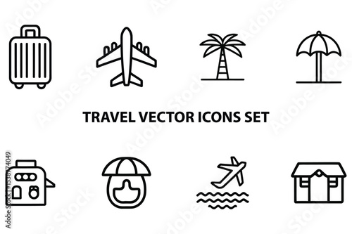Travel line art icon set