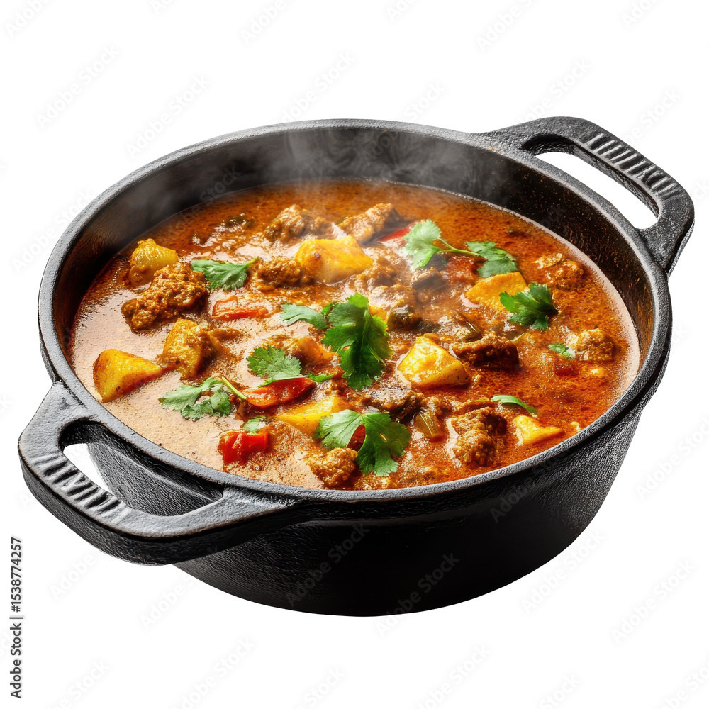 Hearty Beef Stew with Vegetables and Fresh Herbs in a Cast Iron Pot, Perfect for Cozy Meals on transparent background Hearty Beef Stew with Vegetables and Fresh Herbs in a Cast Iron Pot, Perfect for Cozy Meals on transparent background