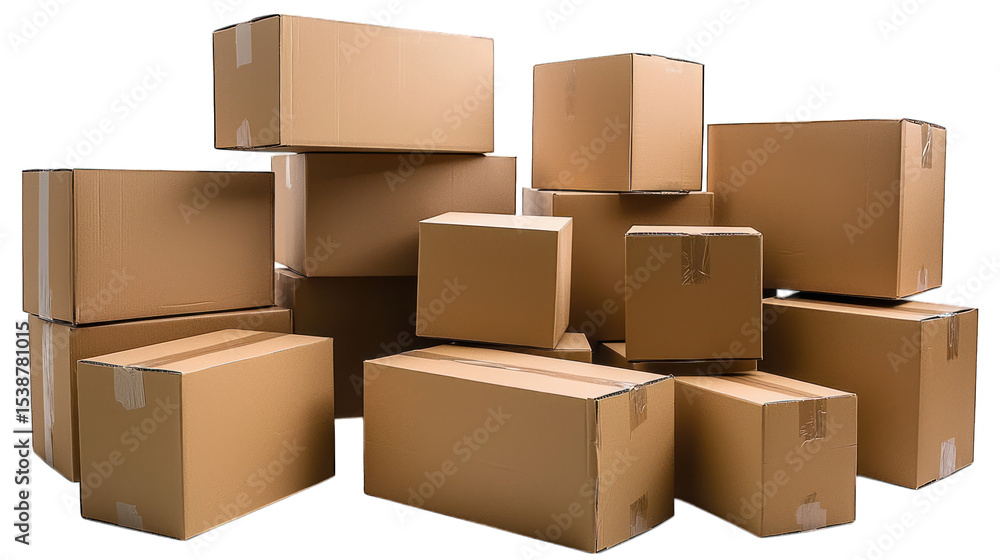 Stacked boxes, brown cardboard, sealed with clear tape Stacked boxes, brown cardboard, sealed with clear tape