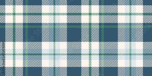 Crisp navy blue, green, and white tartan plaid pattern with clean lines