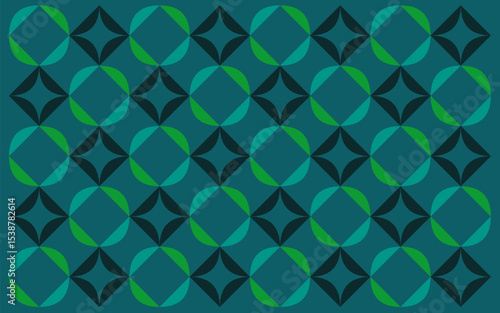 seamless geometric background. Green-toned batik background featuring layered diamond-floral forms. Inspired by Indonesian ethnic style, it evokes nature and tradition in modern balance. Floral design