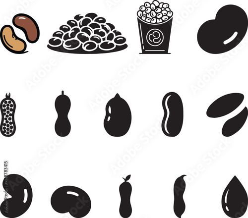 Various types of beans and peanuts icon set. eps-10