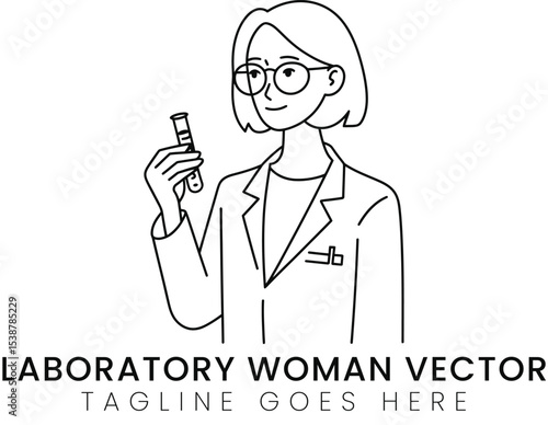 Lab Scientist Woman Vector Illustration Test Tube Research Science coat icon white female doctor    