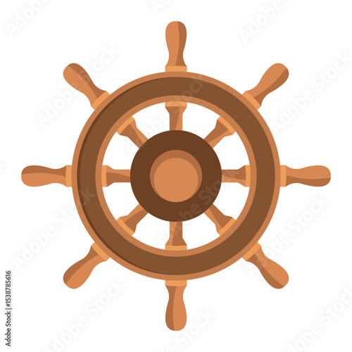 Wooden Ship Steering Wheel Vector Illustration. This vector illustration features a traditional wooden ship steering wheel, commonly known as a helm.