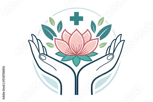 Healing Spa Hands with Flower – Wellness and Medical Logo Icon

