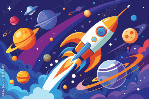 seamless pattern with space rocket