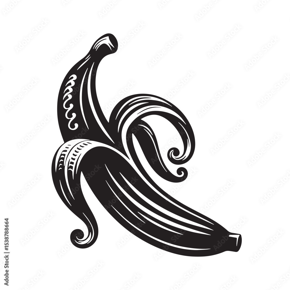 Black Banana Silhouette Vector, High Quality Illustration on White Background Black Banana Silhouette Vector, High Quality Illustration on White Background