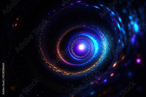 Fantasy Space Portal, Blue and Black Energy Vortex with Starry Cosmic Background