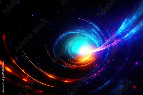 Mystical Space Wormhole in Dark Blue Tones with Flaming Accents and Galactic Energy