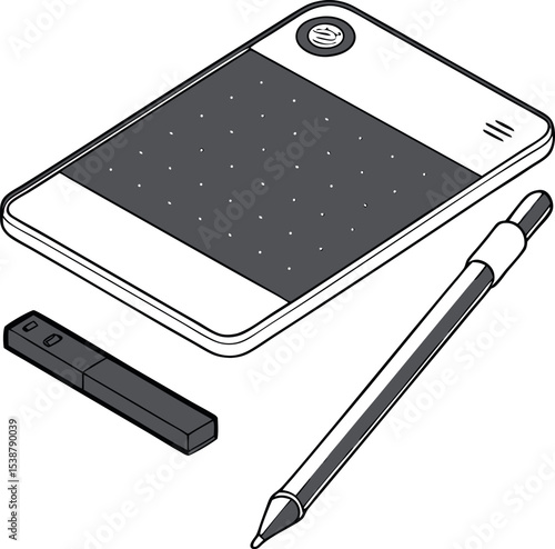 digital drawing tablet with stylus vector  