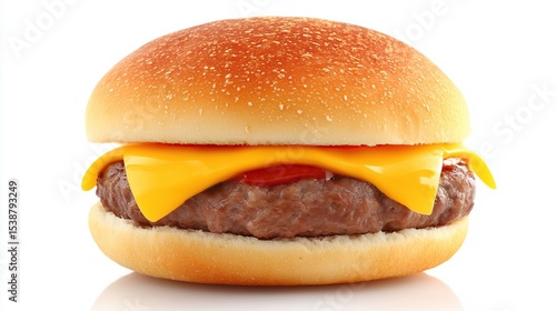 Delicious juicy hamburger with cheese ketchup and sesame bun ready to eat