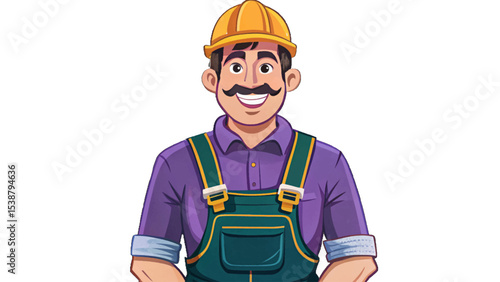 plumber with cheerful expression wearing uniform on white isolated background, standing confidently, ready to fix household issues concept of professional repair services