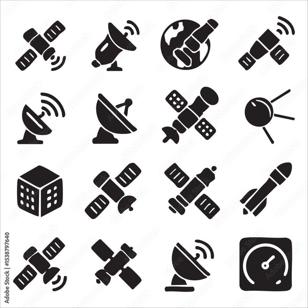 Fototapeta premium Collection of Space Technology Icons in Simple Style.