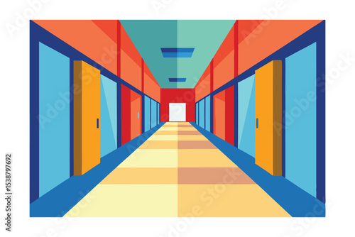 Abstract Colorful Corridor A Perspective of Interior Design with Doors and Walls