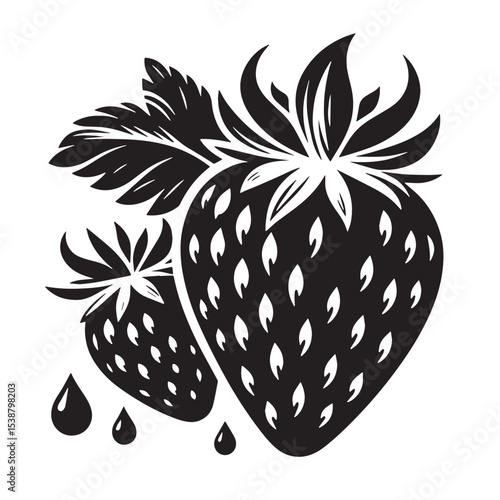 Black Strawberry Silhouette Vector, High Quality Illustration on White Background