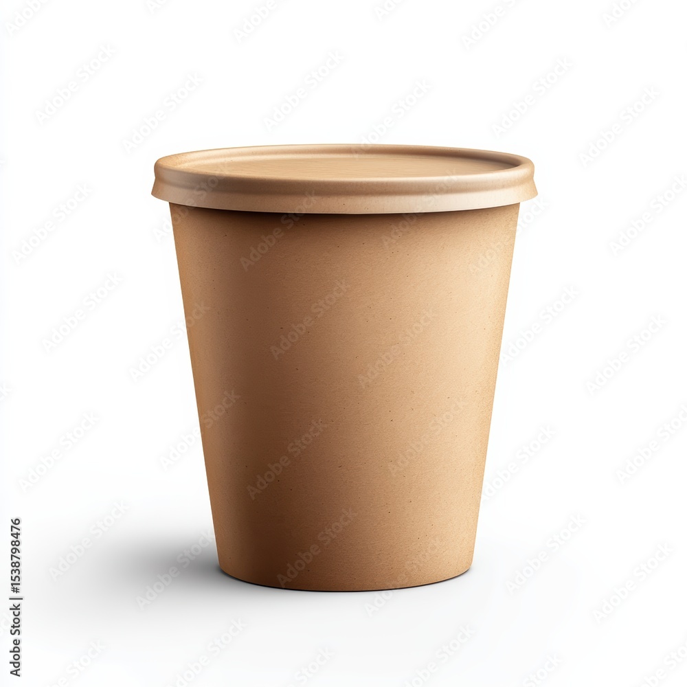 A plain, brown disposable paper cup with a matching lid, isolated on a white background. A plain, brown disposable paper cup with a matching lid, isolated on a white background.