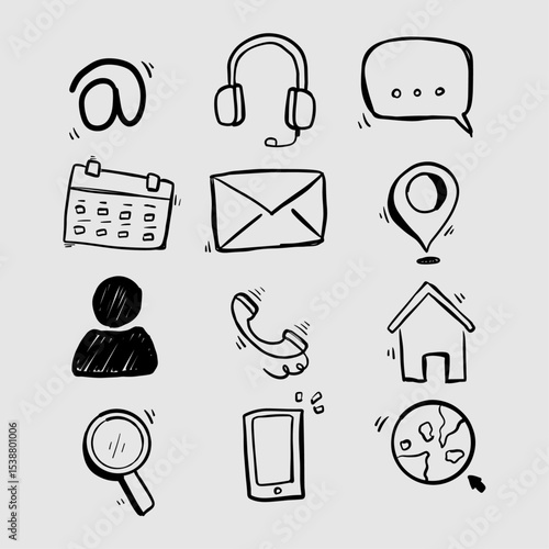 Hand drawn Contact Us Icons Email, Phone, Address, and More