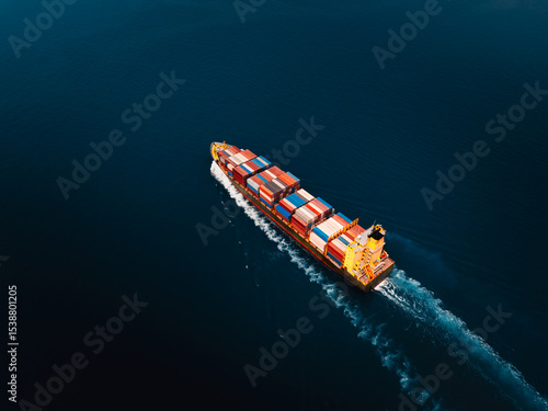 shipping logistic cargo container ship carrying in black sea import export goods and distributing products to dealer consumers across Asia pacific and worldwide global business transportation 