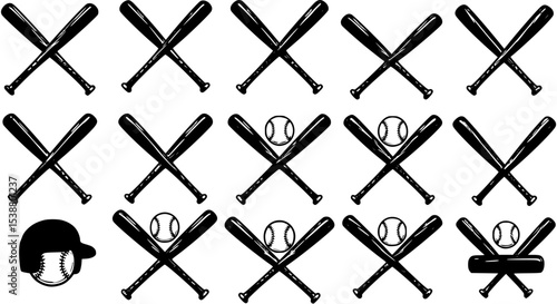 Set of Baseball bats icons. Crossed baseball bats isolated on a white background. Vector illustration
