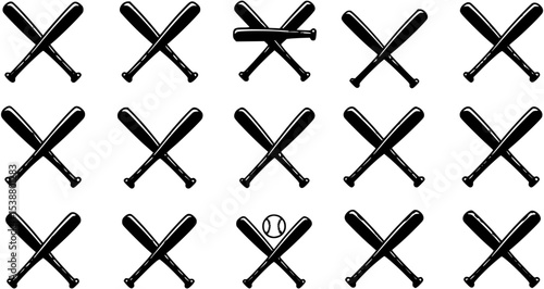 Set of Baseball bats icons. Crossed baseball bats isolated on a white background. Vector illustration
