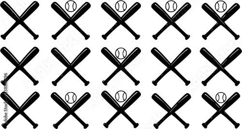 Set of Baseball bats icons. Crossed baseball bats isolated on a white background. Vector illustration
