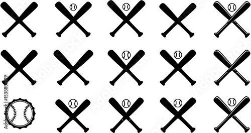 Set of Baseball bats icons. Crossed baseball bats isolated on a white background. Vector illustration
