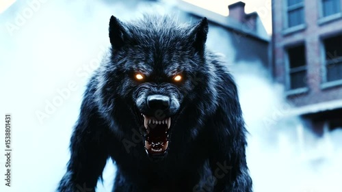 Ferocious werewolf in winter setting