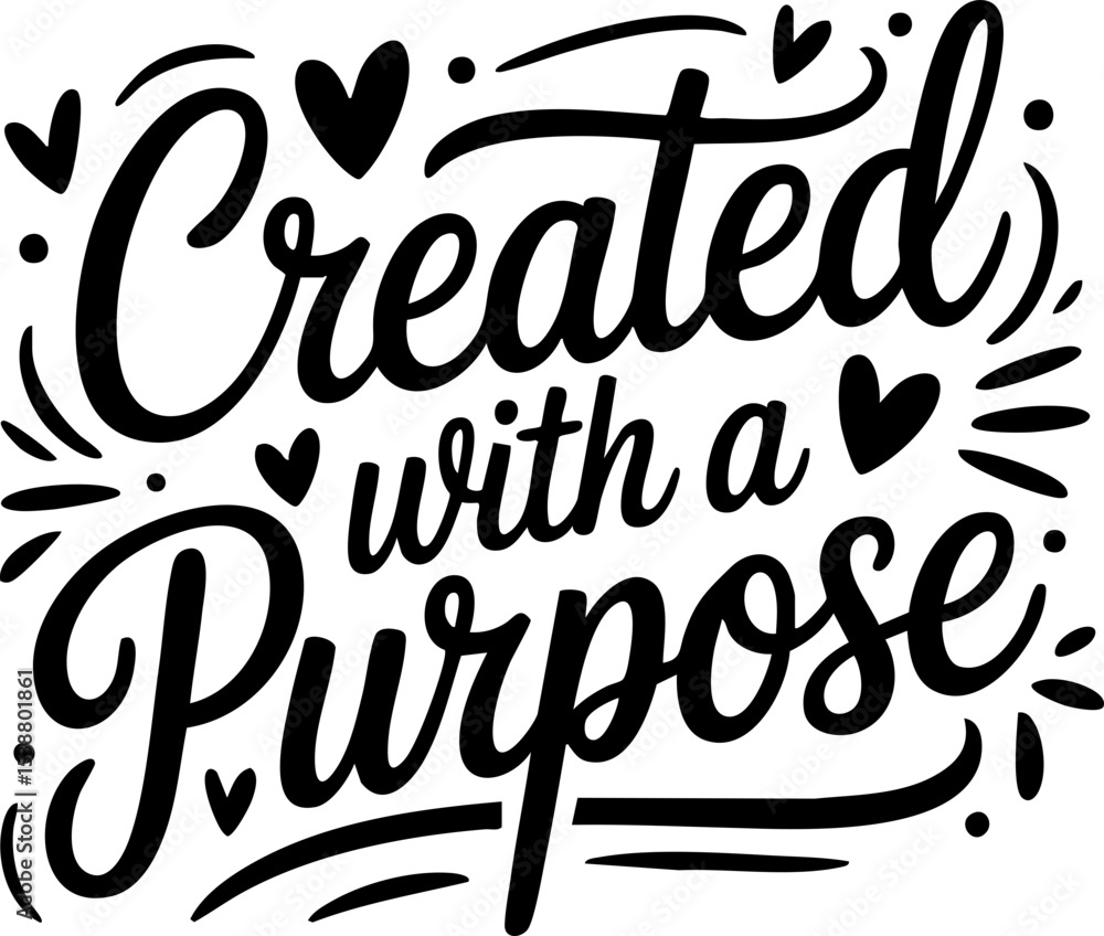 Created with a Purpose Christian Sayings, SVG Vector Lettering Design with Transparent Background Created with a Purpose Christian Sayings, SVG Vector Lettering Design with Transparent Background